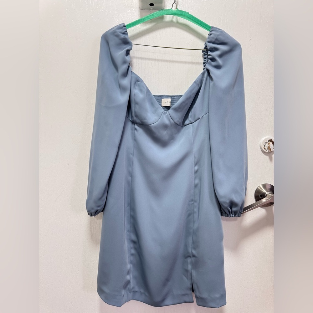 Aritzia Blue Satin Puff-Sleeve Mini Dress - Picture 6 of 9